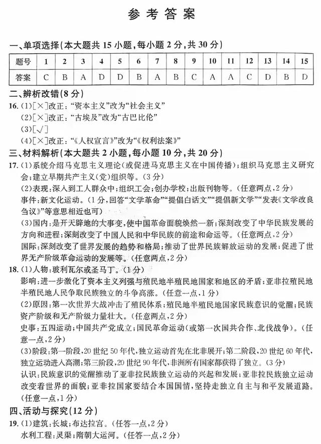 2024年安徽省合肥市中考三模歷史試卷以及答案解析