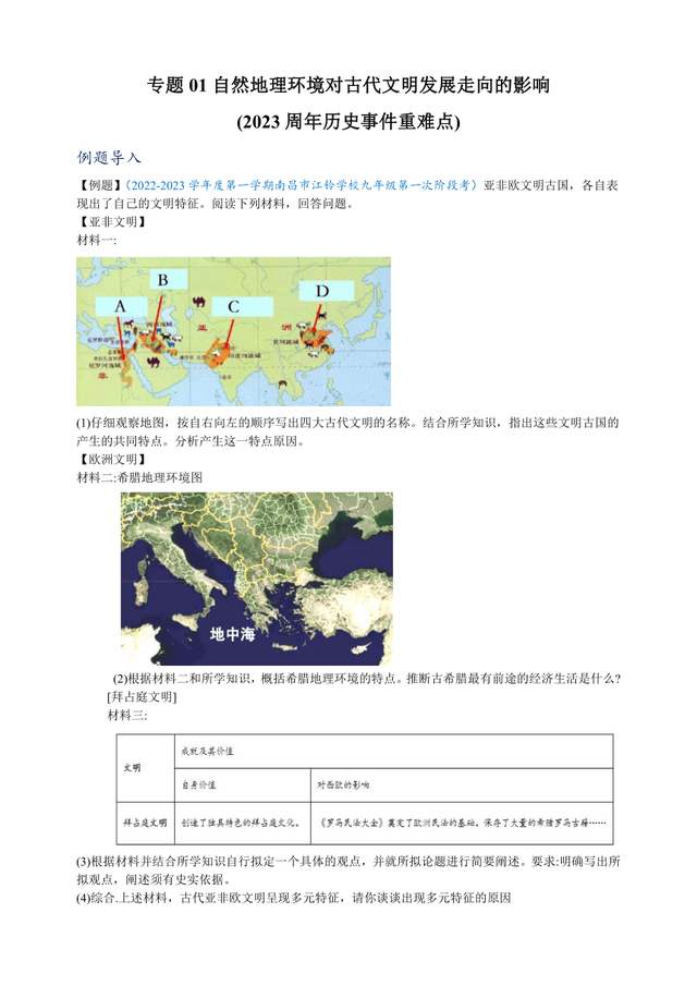 2024年中考歷史重難點專項訓練（含答案）