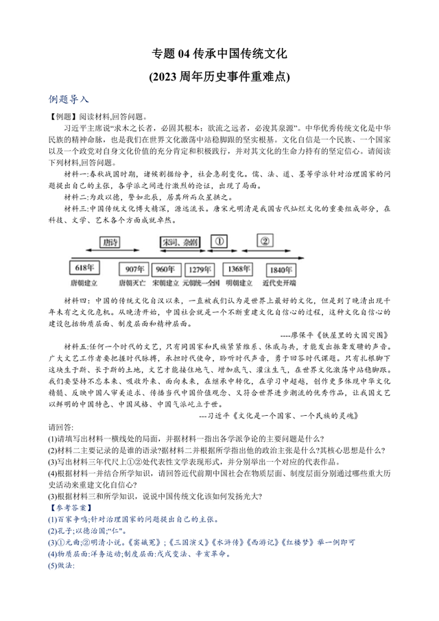 2024年中考歷史重難點專項訓練（含答案）