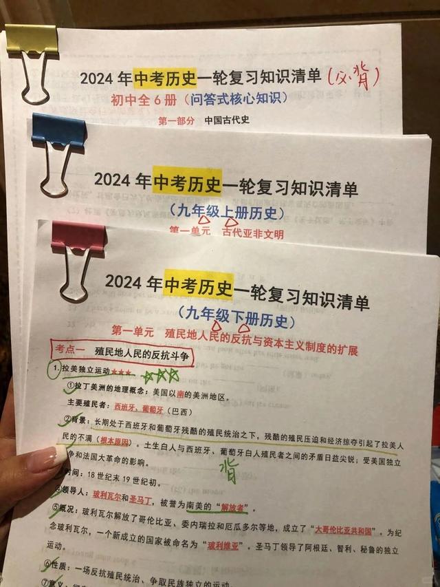 2024中考?xì)v史一輪復(fù)習(xí)必背?6冊(cè)知識(shí)點(diǎn)